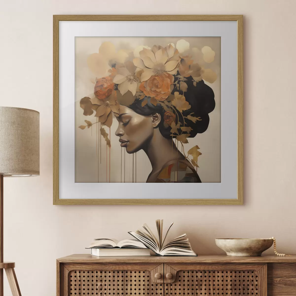 Poster Nachmalung: Mädchen mit Blumen im Haar f49402