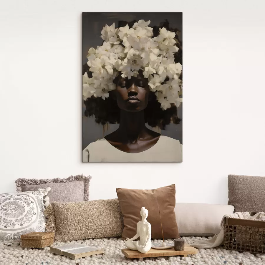Fototapete Frau mit weißen Blumen s49455