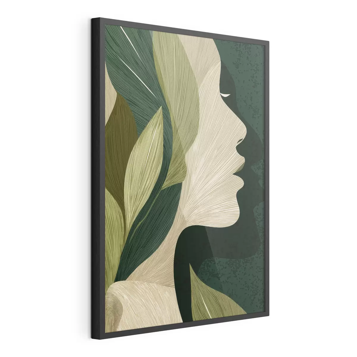 Poster Profil einer Frau mit Blättern f49431