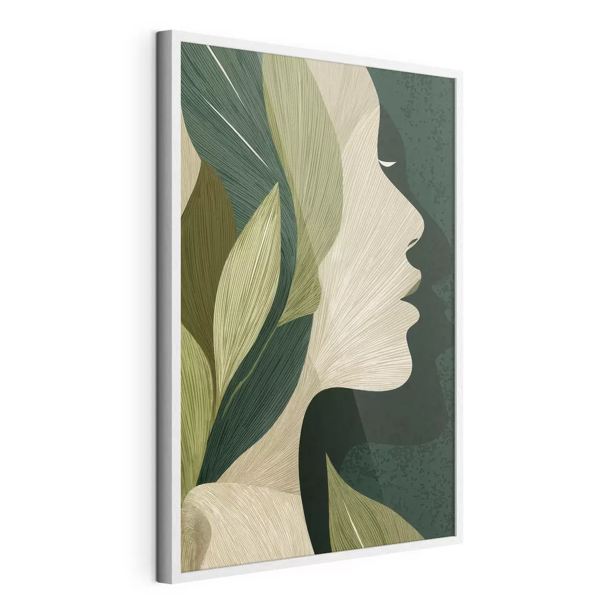 Poster Profil einer Frau mit Blättern f49431