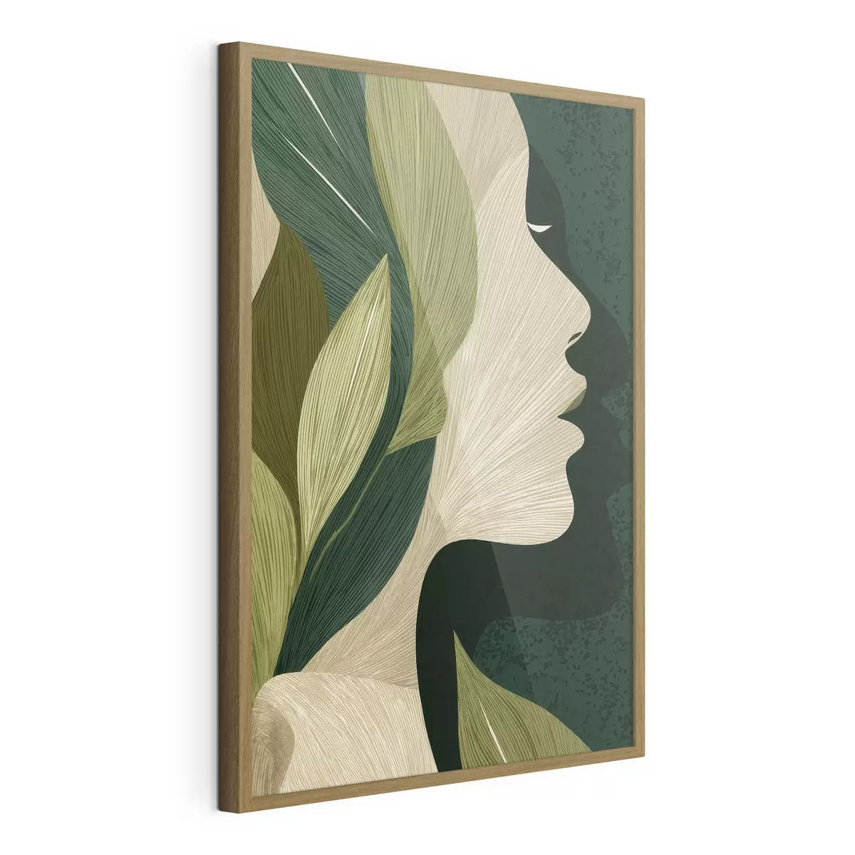 Poster Profil einer Frau mit Blättern f49431
