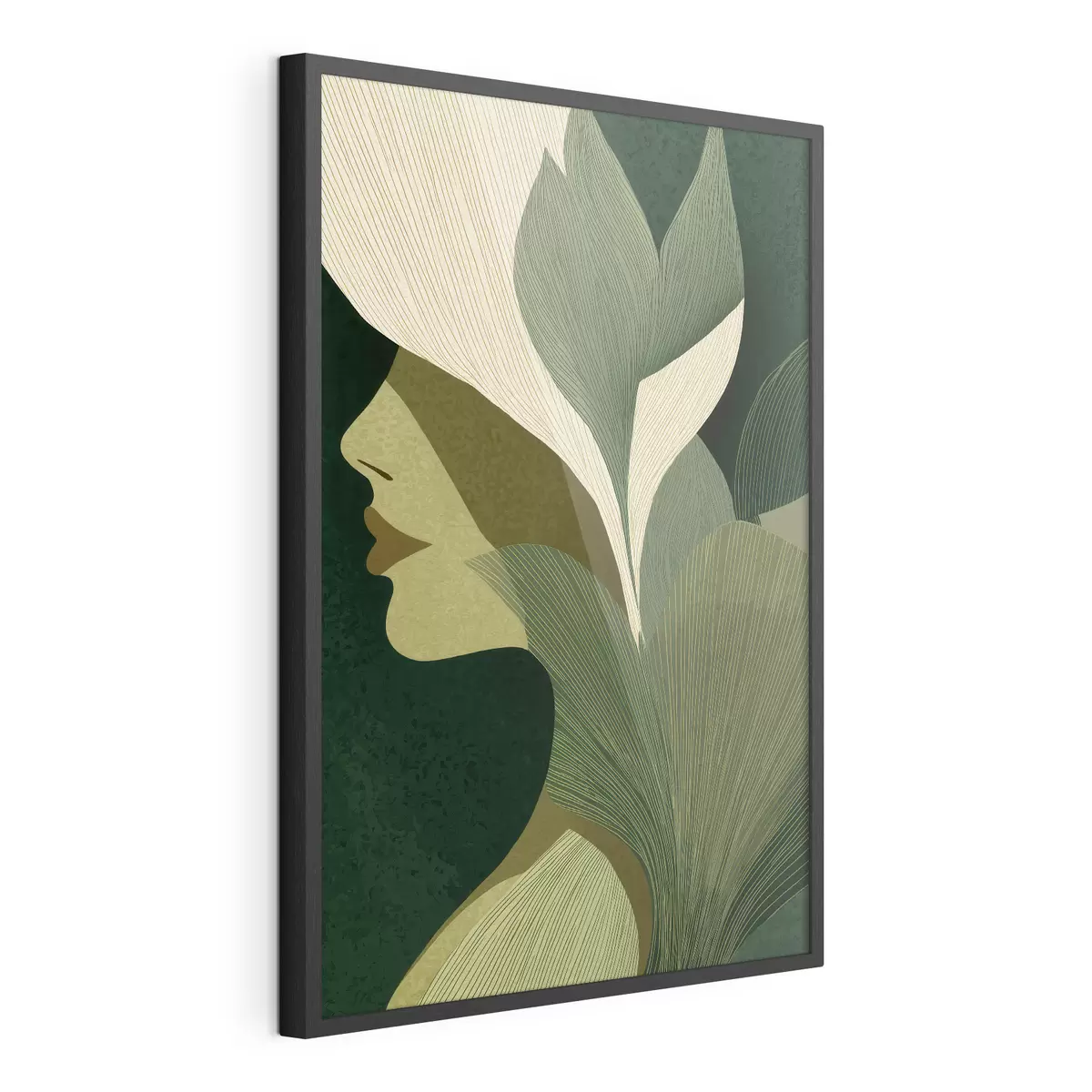 Poster Profil einer Frau mit Blättern f49432