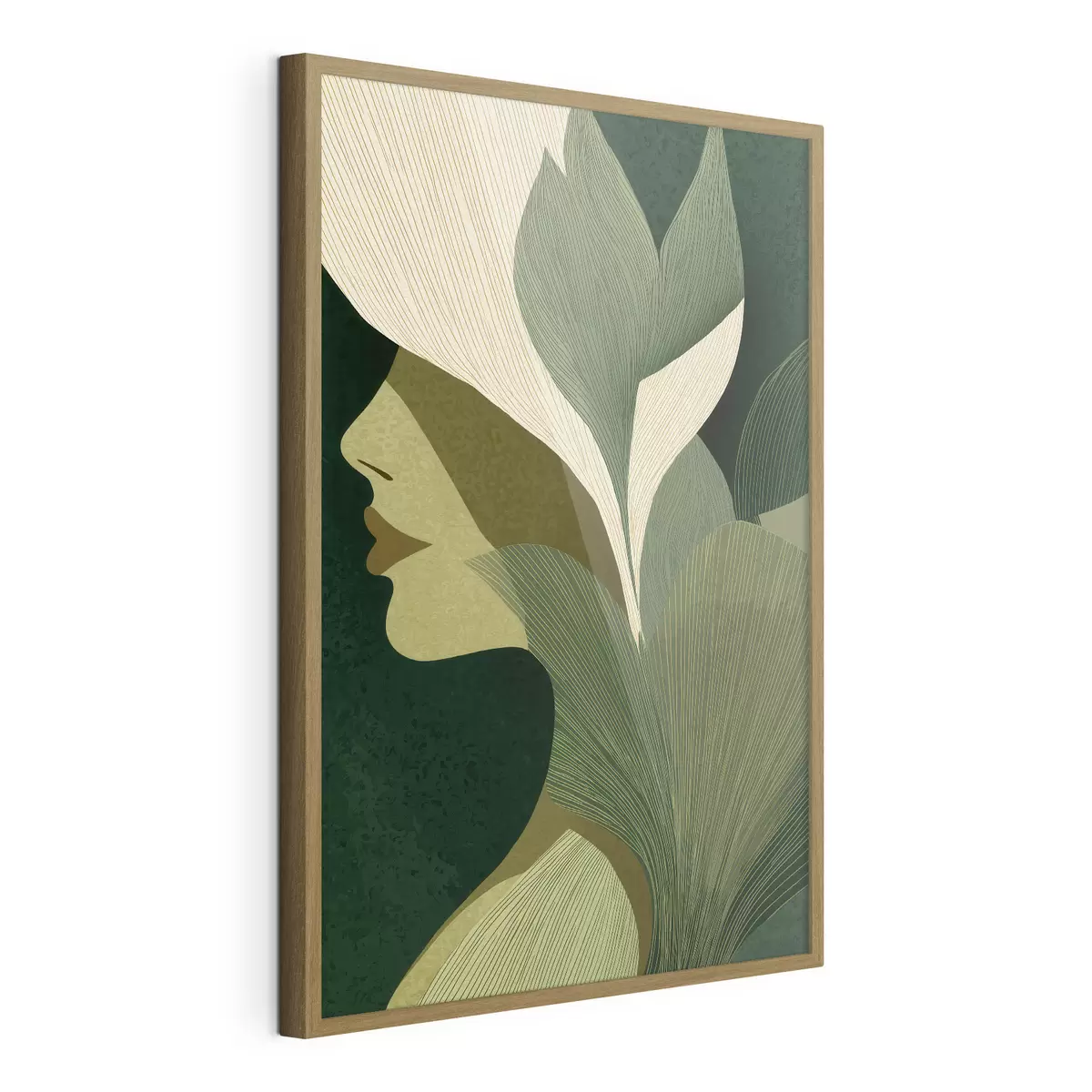 Poster Profil einer Frau mit Blättern f49432