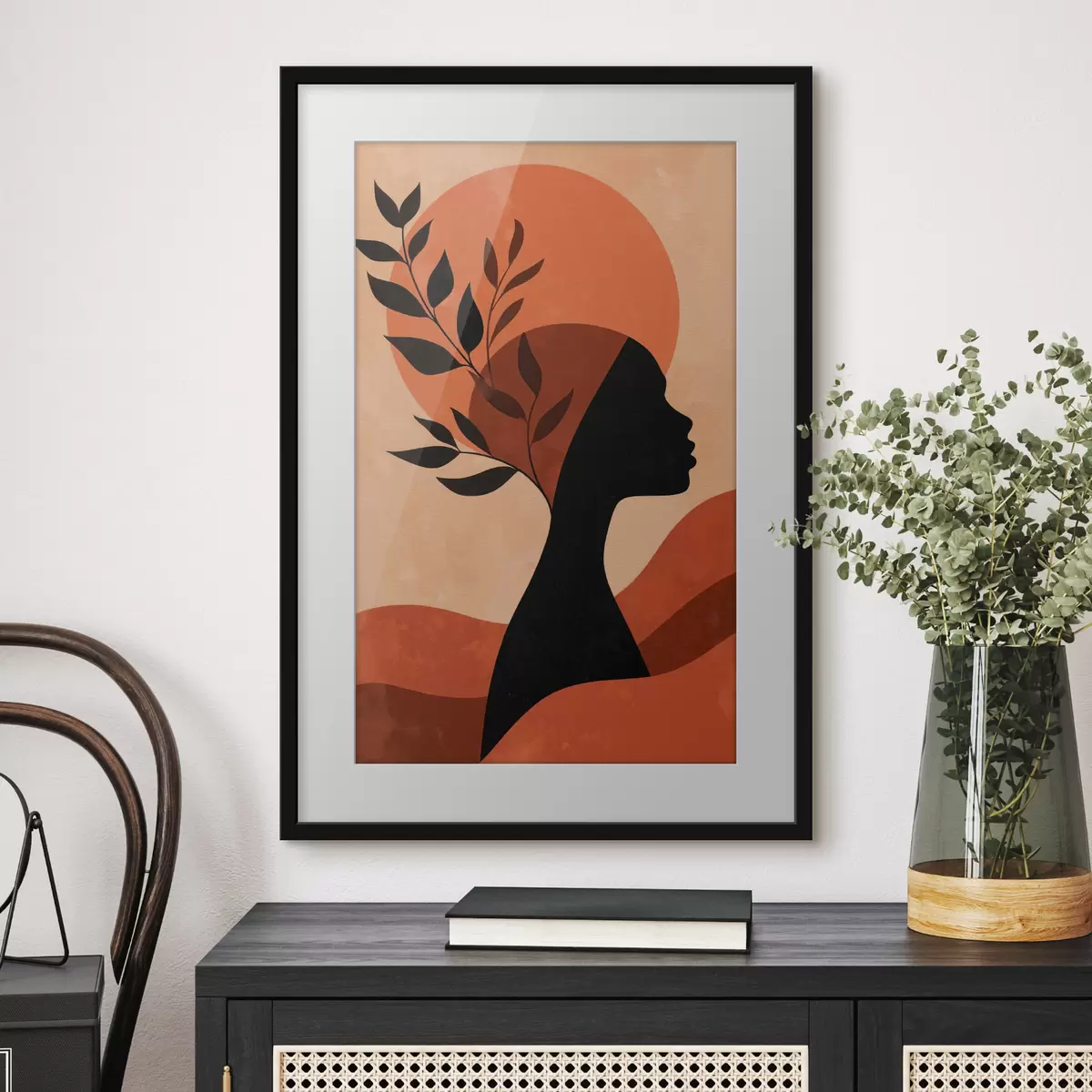 Poster Silhouette einer Frau mit Blättern f49440