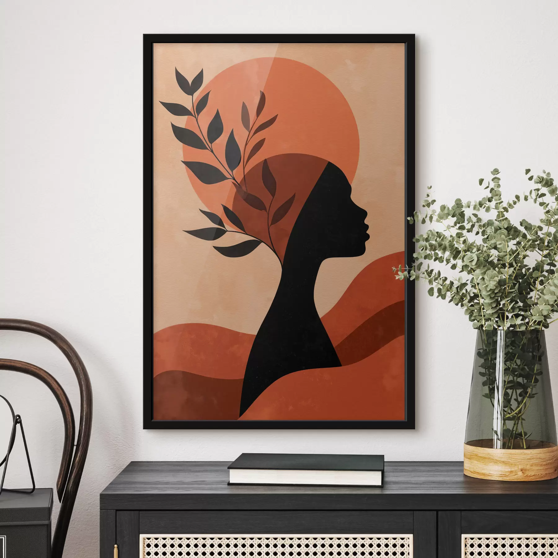 Fototapete Silhouette einer Frau mit Blättern f49440