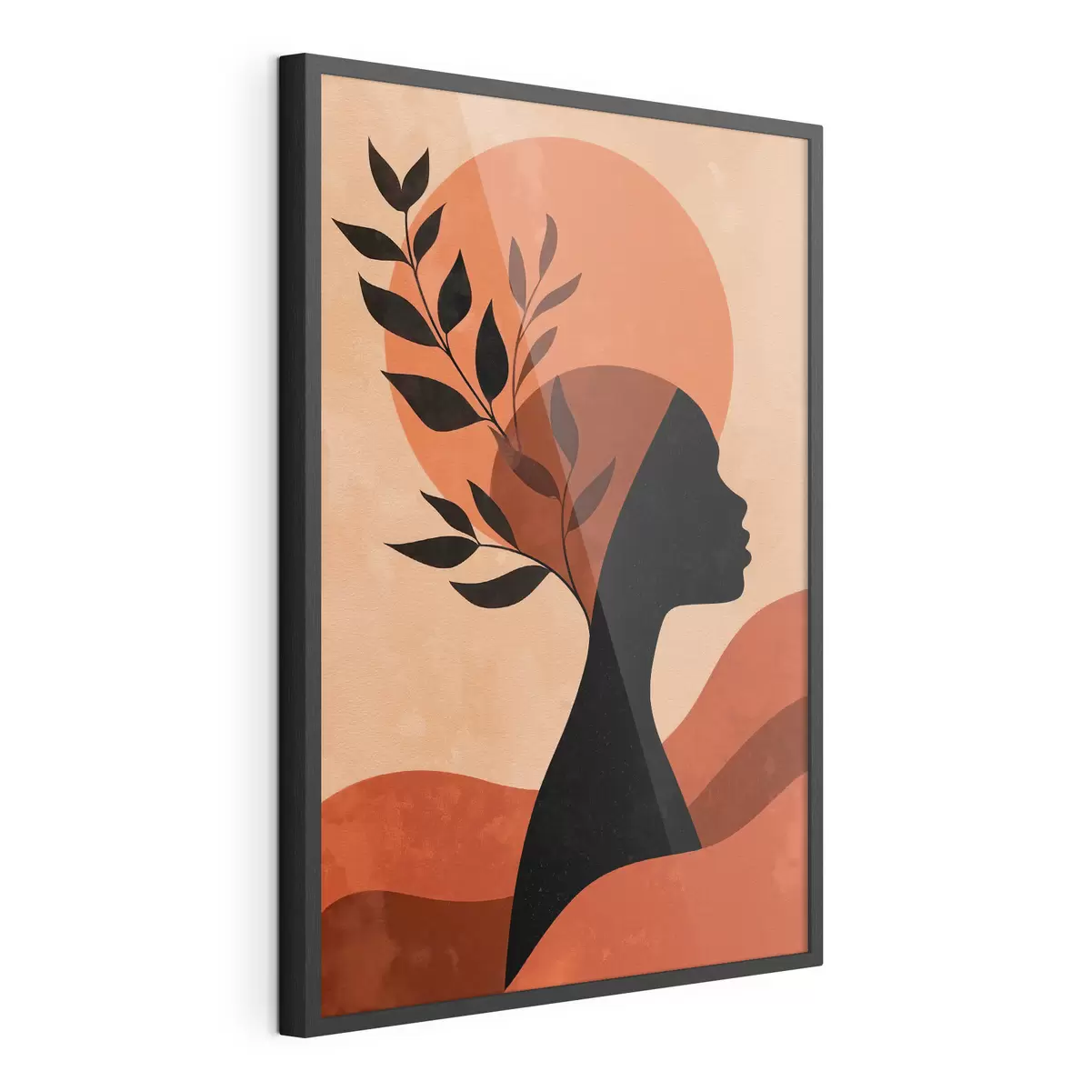 Poster Silhouette einer Frau mit Blättern f49440