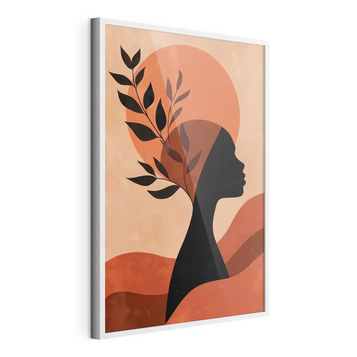 Poster Silhouette einer Frau mit Blättern f49440