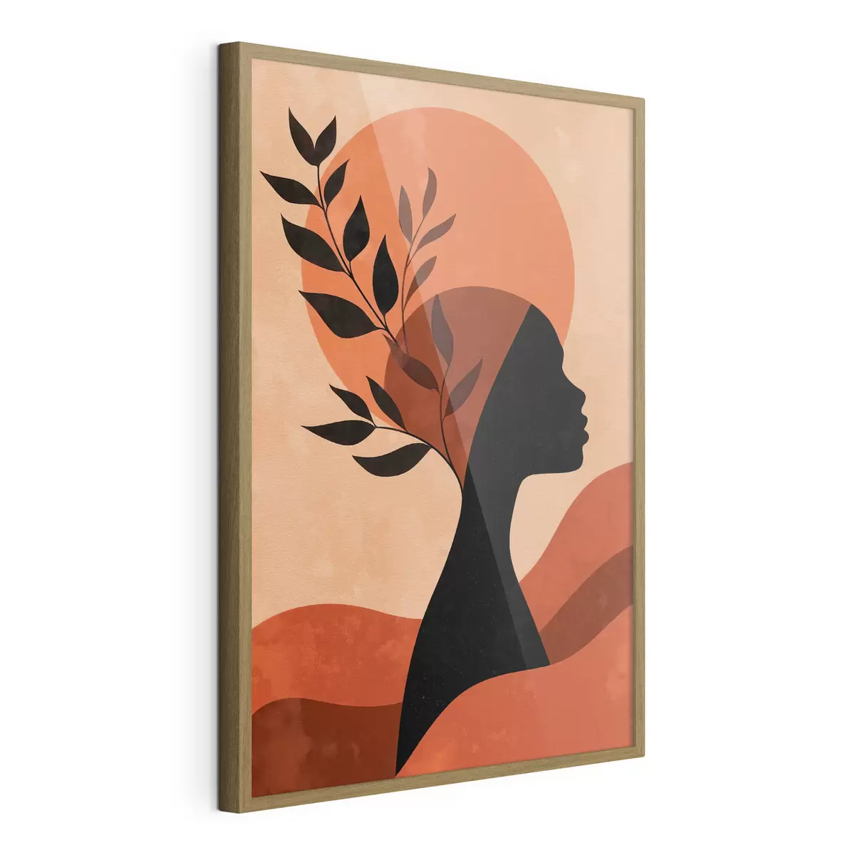 Poster Silhouette einer Frau mit Blättern f49440