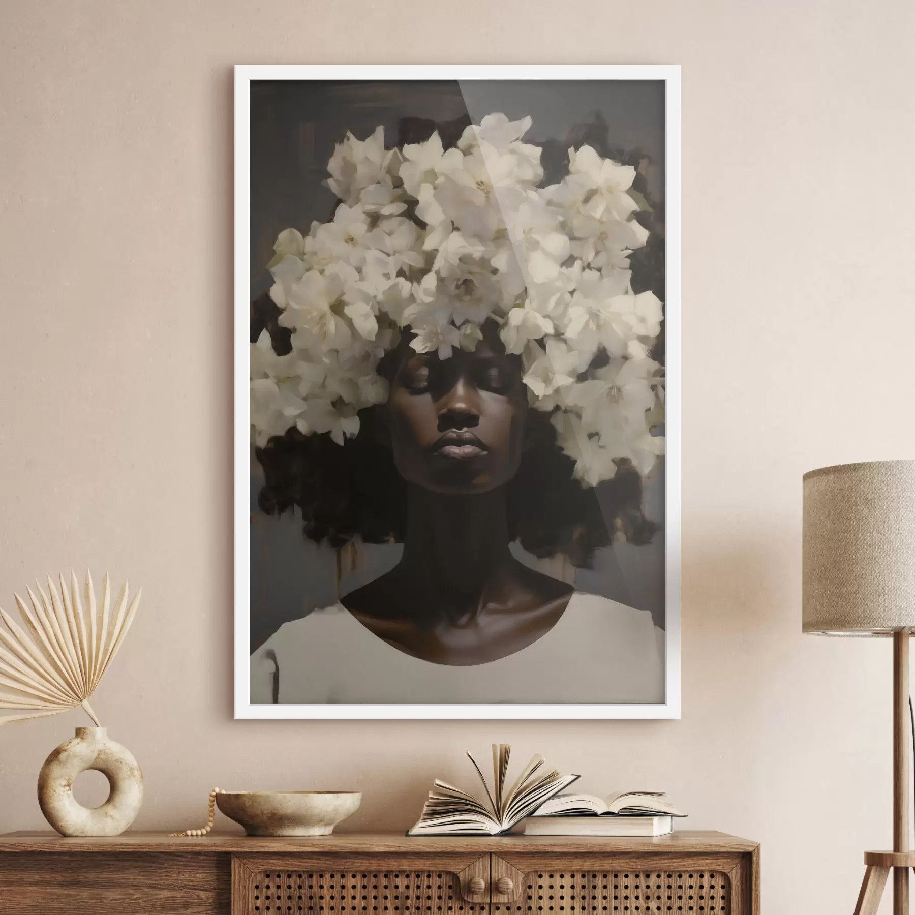 Fototapete Frau mit weißen Blumen f49455