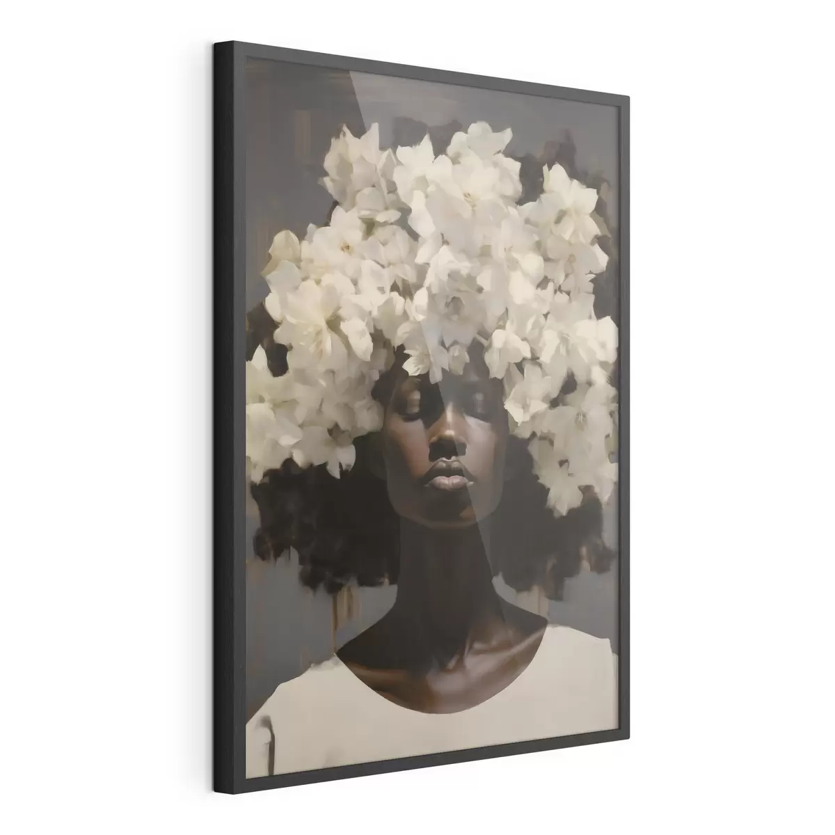 Poster Frau mit weißen Blumen f49455