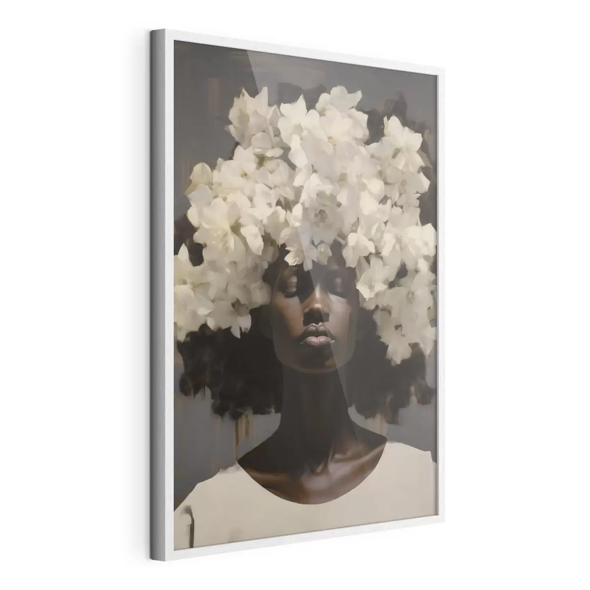 Poster Frau mit weißen Blumen f49455