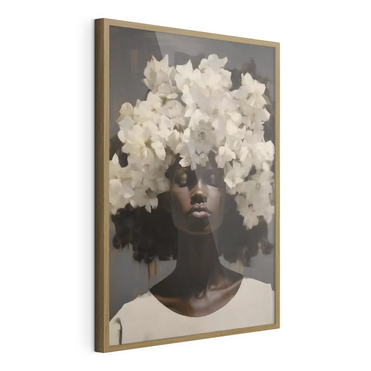 Poster Frau mit weißen Blumen f49455