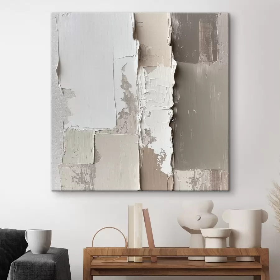 Fototapete Zeitgenössisches Gemälde in Beige- und Weißtönen mit ausgeprägtem Relief s48878