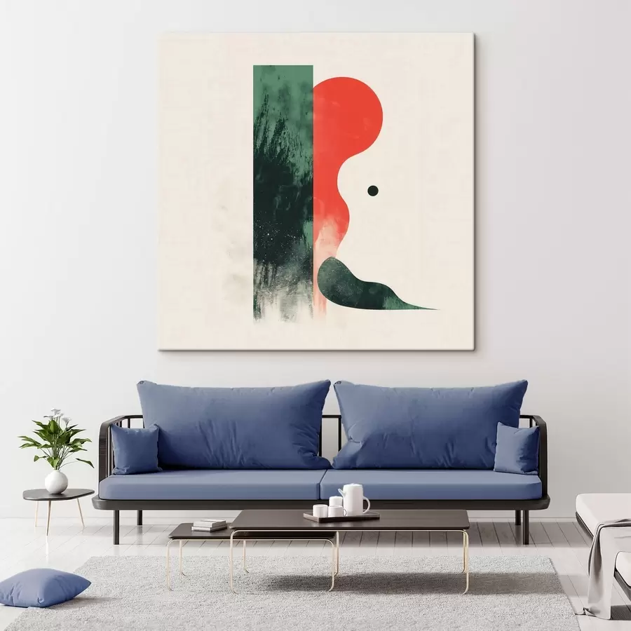 Fototapete Moderne geometrische Komposition mit roten und grünen abstrakten Formen s48888