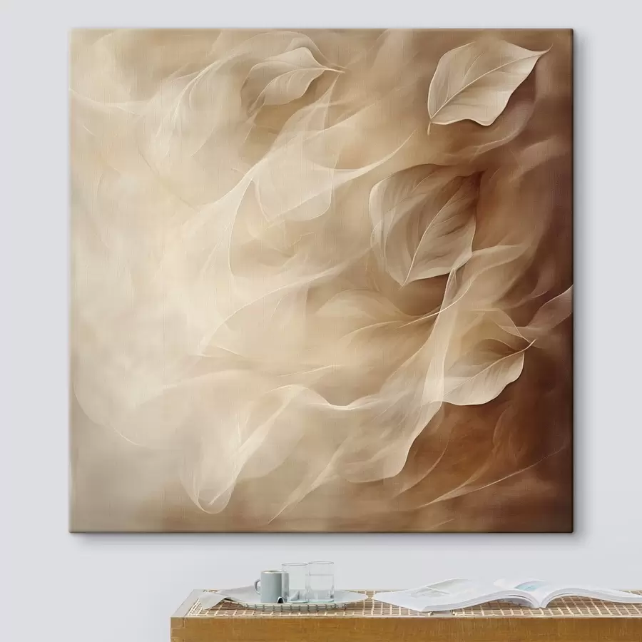 Fototapete Zarte Blätter in Beige- und Brauntönen in einem zeitgenössischen Malstil s48892