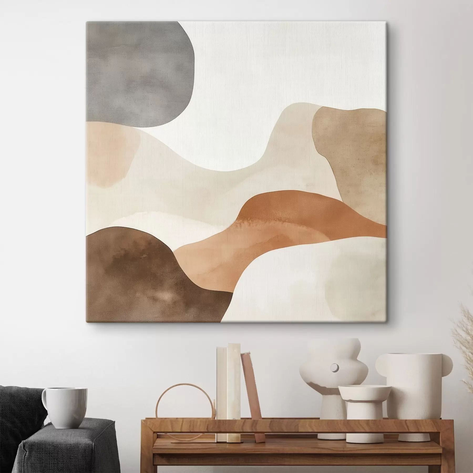 Fototapete Abstrakte Landschaft mit fließenden Linien in einer warmen Beige-Braun-Farbpalette s48893