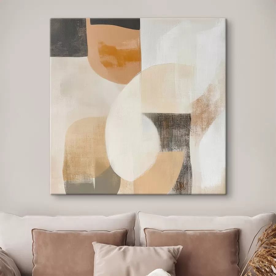 Fototapete Poster mit zeitgenössischer Kunst, das einfache geometrische Formen in warmen Farbtönen zeigt s48894