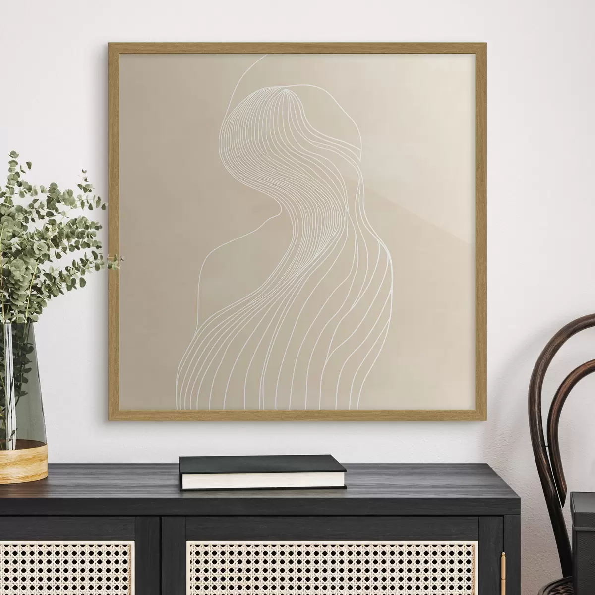 Poster Abstrakte weibliche Silhouette in weißen Linien im minimalistischen Stil f48875