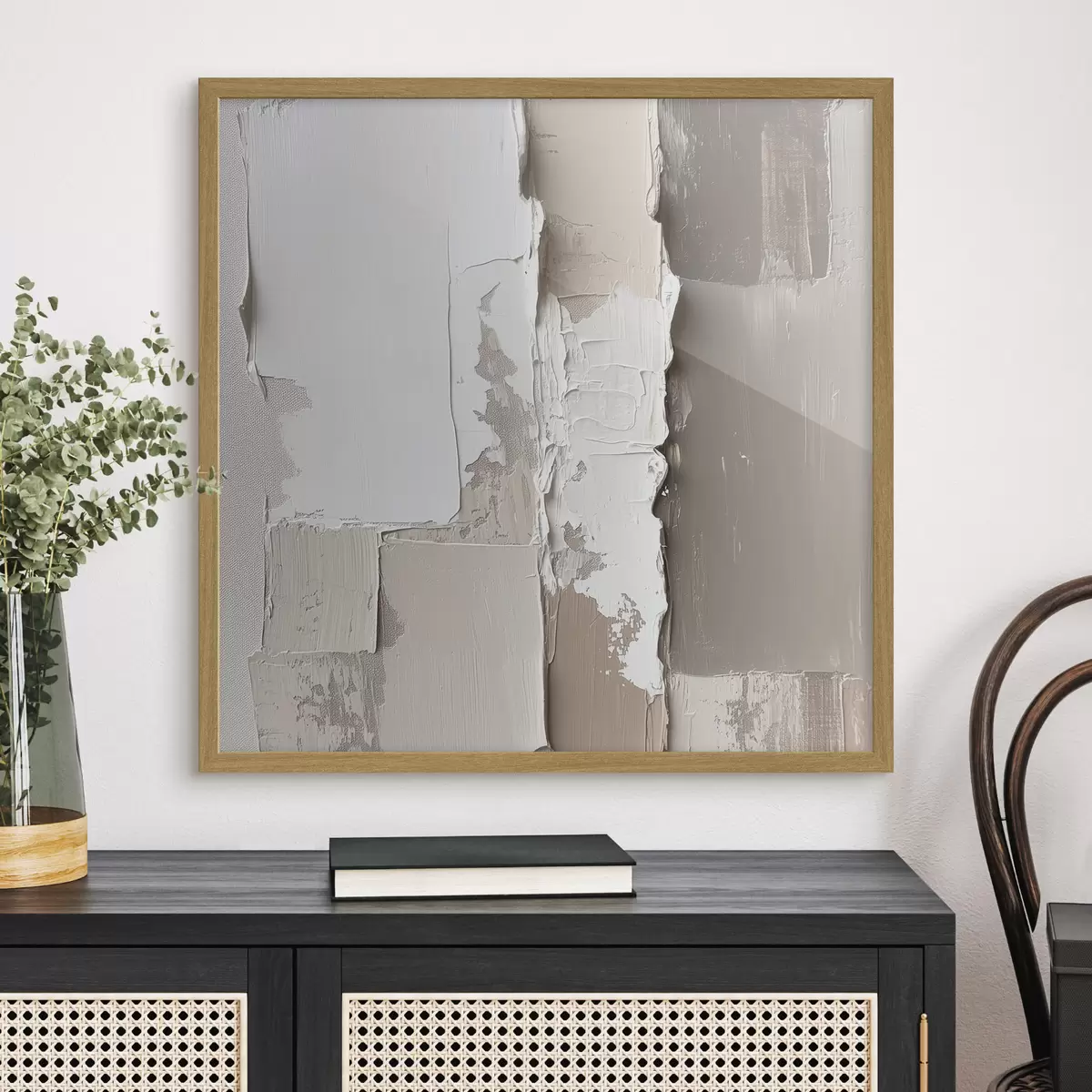 Poster Zeitgenössisches Gemälde in Beige- und Weißtönen mit ausgeprägtem Relief f48878