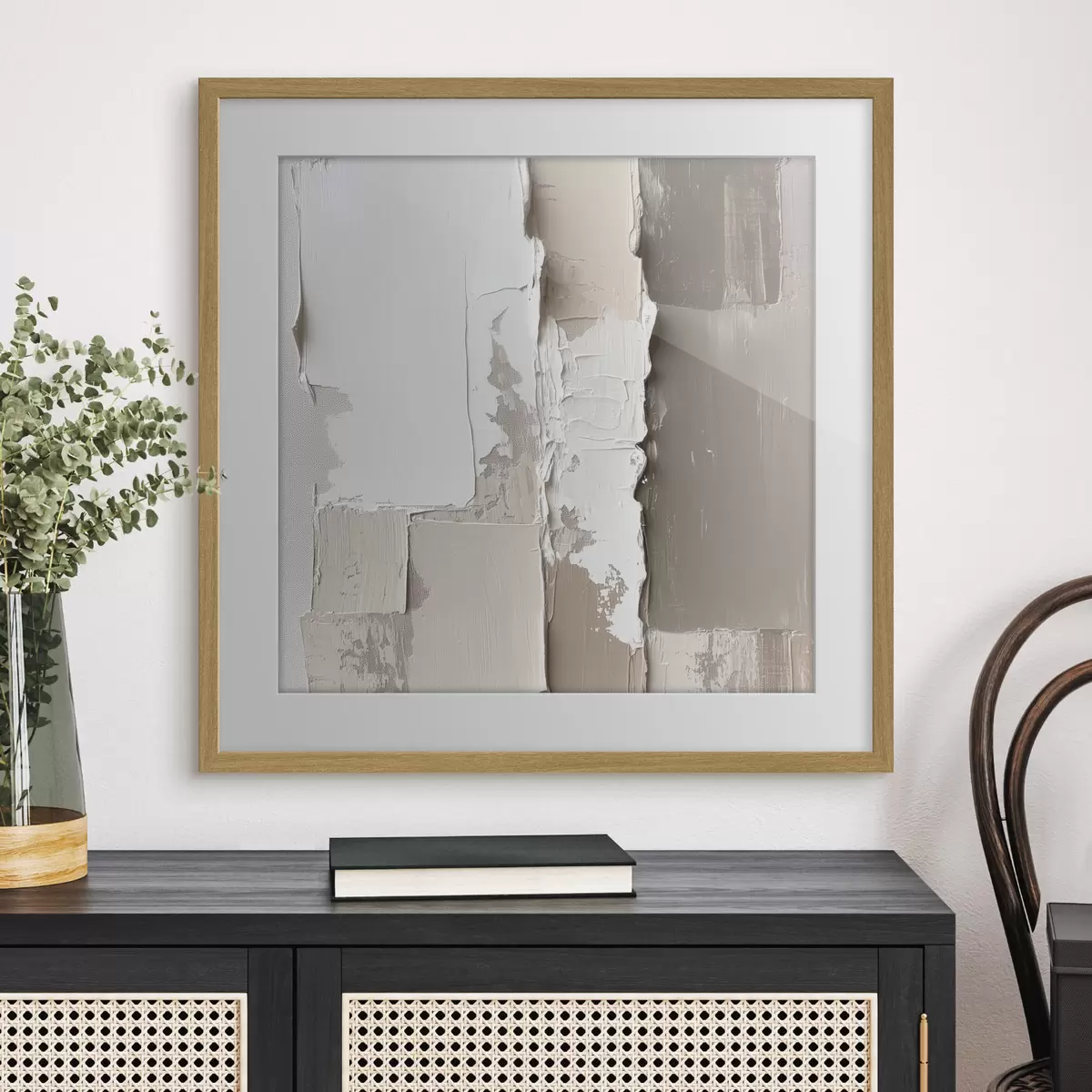 Poster Zeitgenössisches Gemälde in Beige- und Weißtönen mit ausgeprägtem Relief f48878