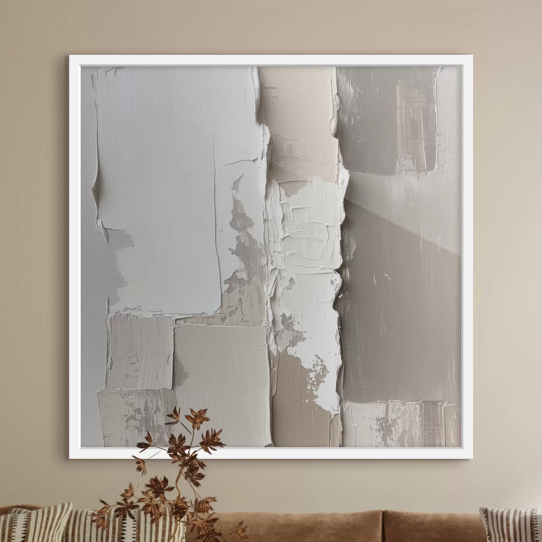 Fototapete Zeitgenössisches Gemälde in Beige- und Weißtönen mit ausgeprägtem Relief f48878