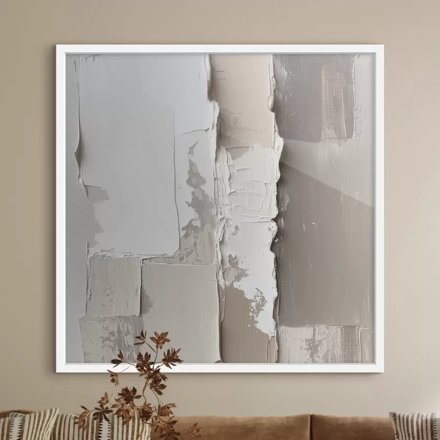 Fototapete Zeitgenössisches Gemälde in Beige- und Weißtönen mit ausgeprägtem Relief f48878