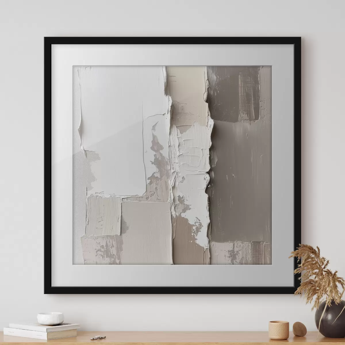 Poster Zeitgenössisches Gemälde in Beige- und Weißtönen mit ausgeprägtem Relief f48878