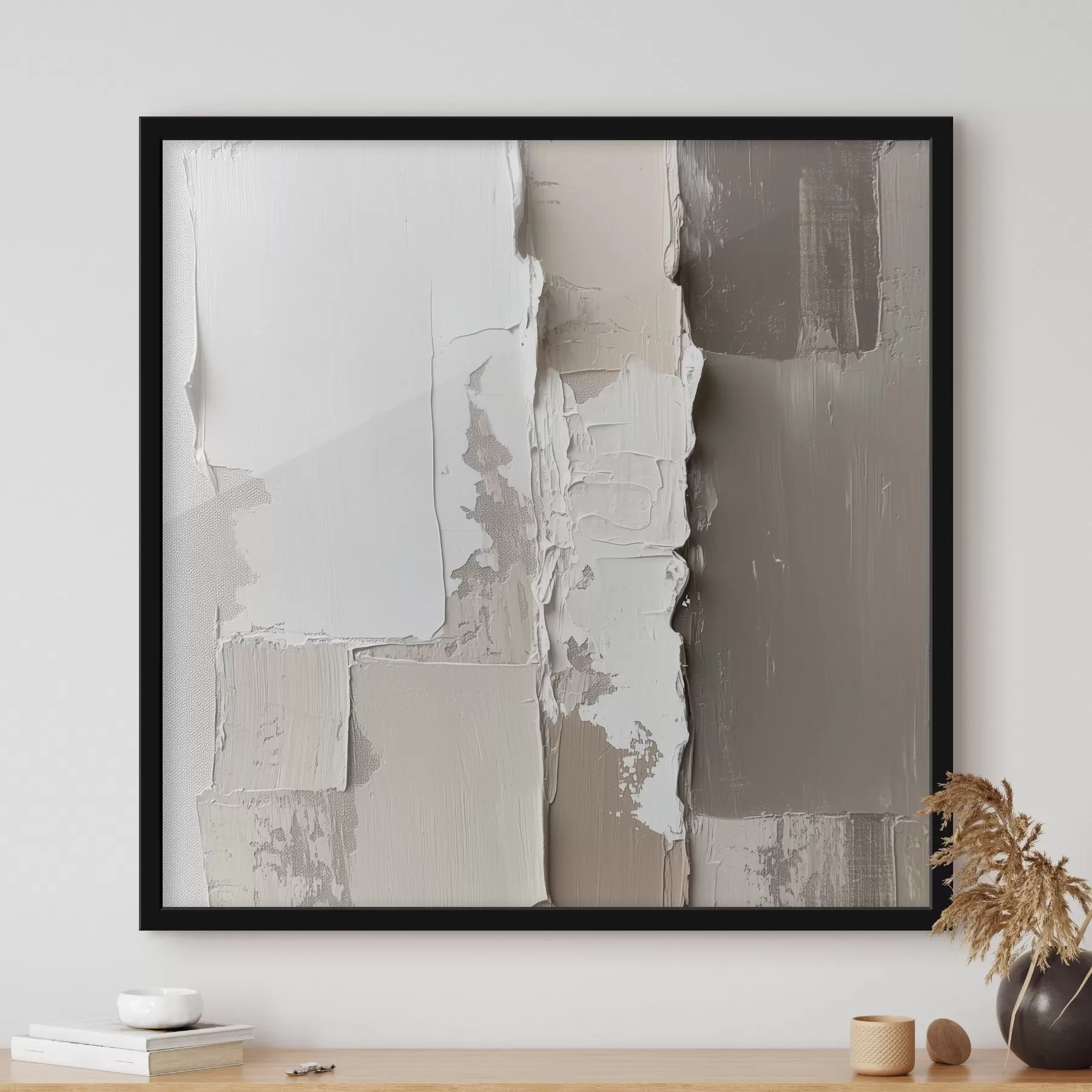 Fototapete Zeitgenössisches Gemälde in Beige- und Weißtönen mit ausgeprägtem Relief f48878
