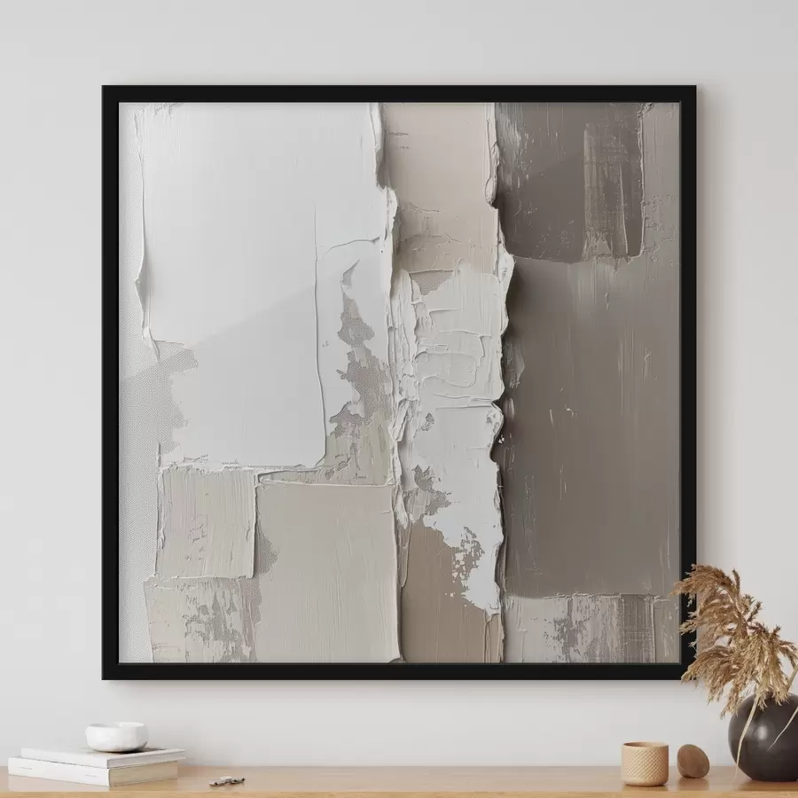 Fototapete Zeitgenössisches Gemälde in Beige- und Weißtönen mit ausgeprägtem Relief f48878