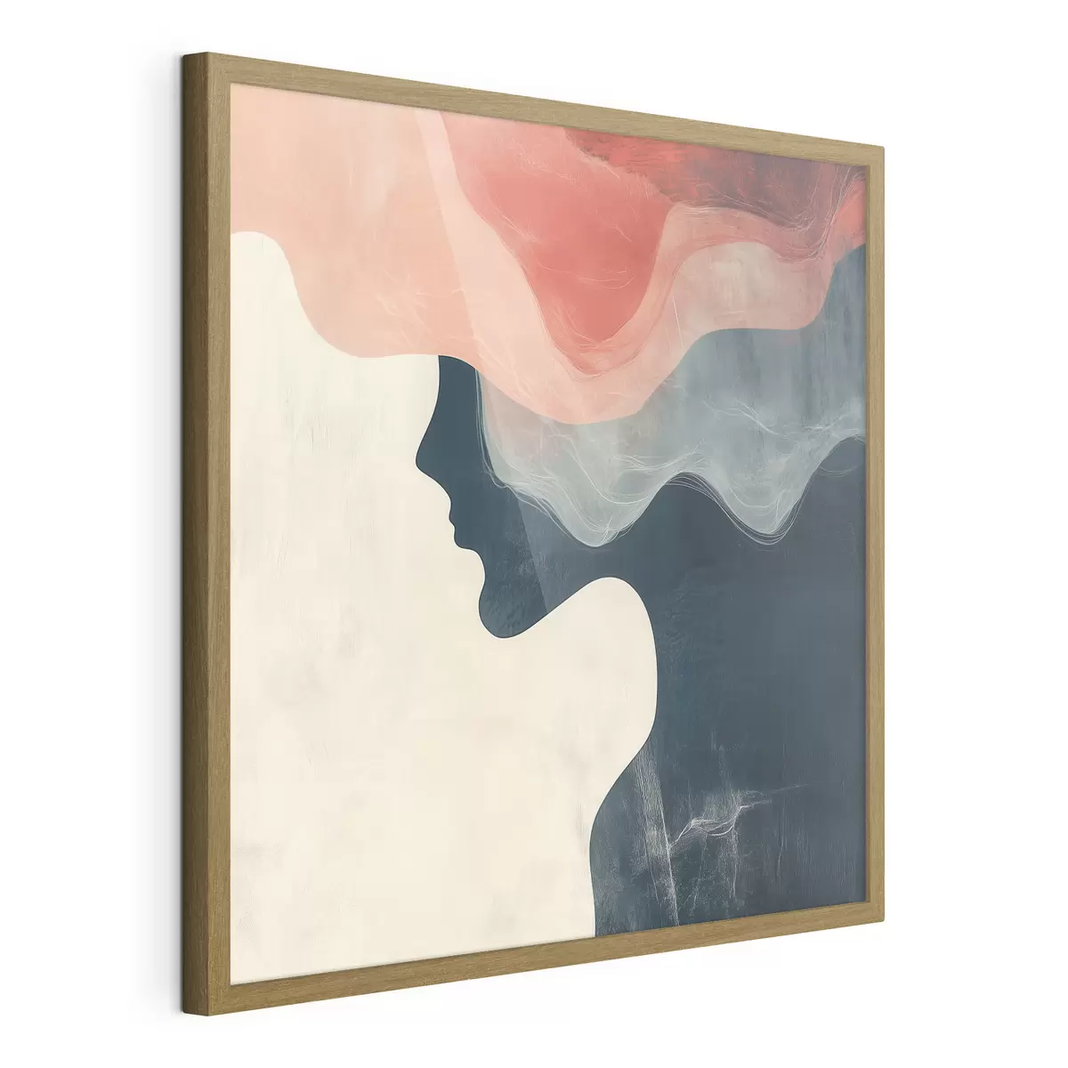 Poster Abstrakte weibliche Silhouette mit korallenroten und blauen Wellen im minimalistischen Stil f48882