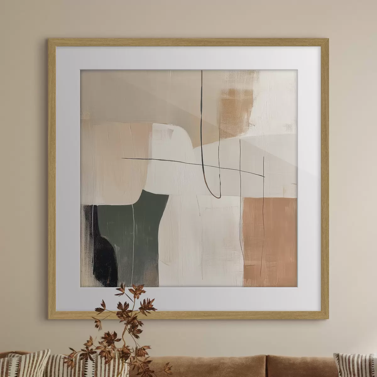 Poster Abstrakte Wandmalerei in Pastell-, Ocker- und Olivtönen f48889