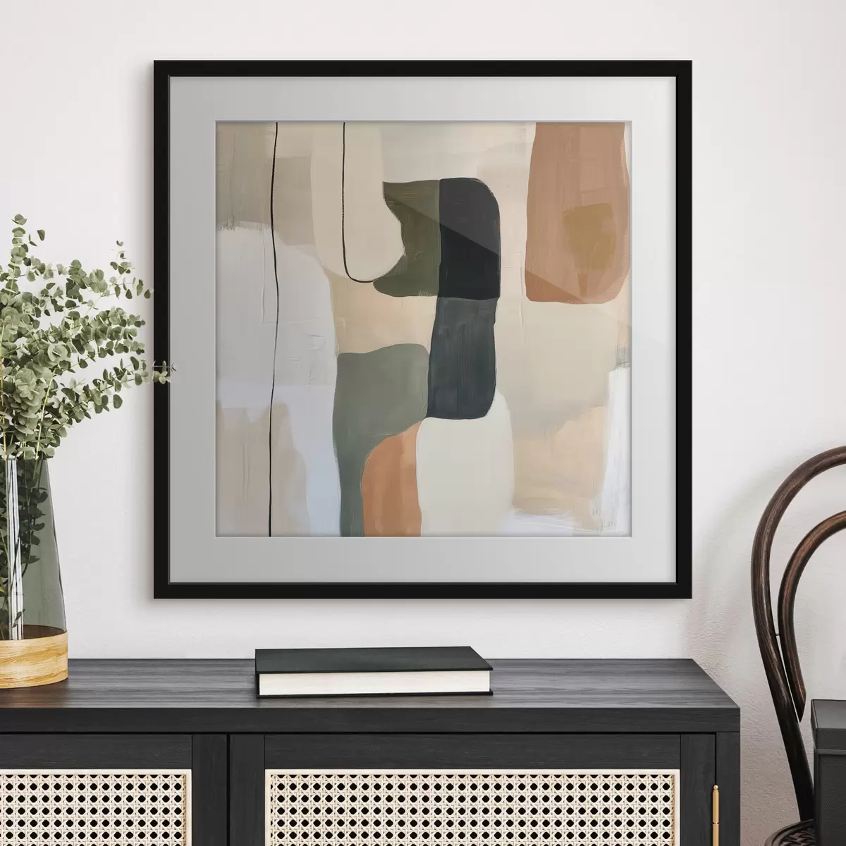 Poster Moderne abstrakte Komposition mit Farbblöcken und einer eleganten grafischen Linie f48890