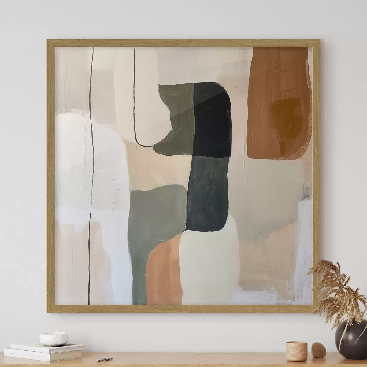 Poster Moderne abstrakte Komposition mit Farbblöcken und einer eleganten grafischen Linie f48890