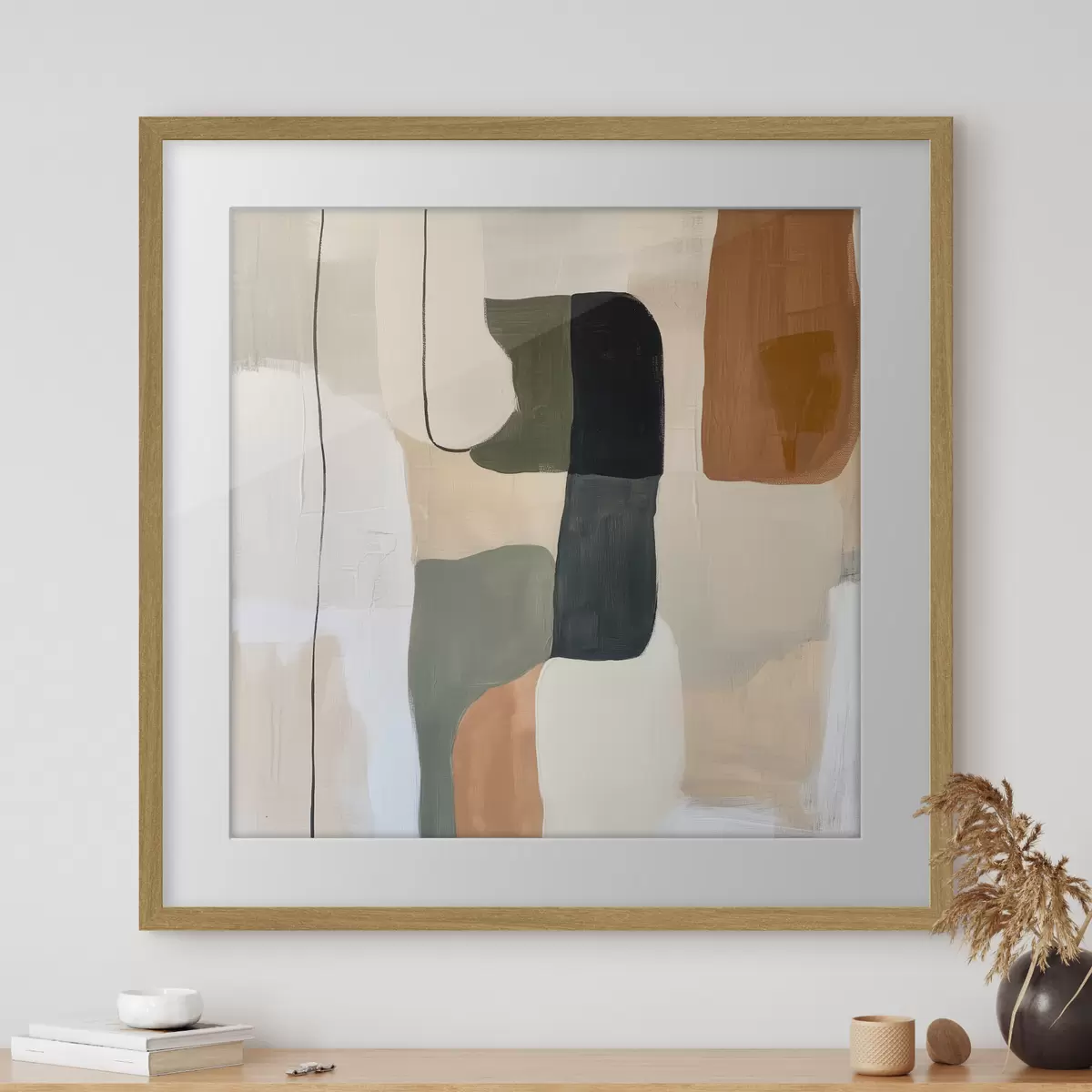 Poster Moderne abstrakte Komposition mit Farbblöcken und einer eleganten grafischen Linie f48890