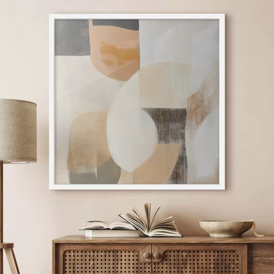 Fototapete Poster mit zeitgenössischer Kunst, das einfache geometrische Formen in warmen Farbtönen zeigt f48894