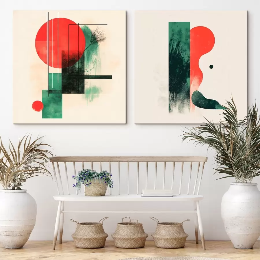 Fototapete Moderne abstrakte Innenarchitektur mit grafischen Akzenten und floralen Motiven m30370