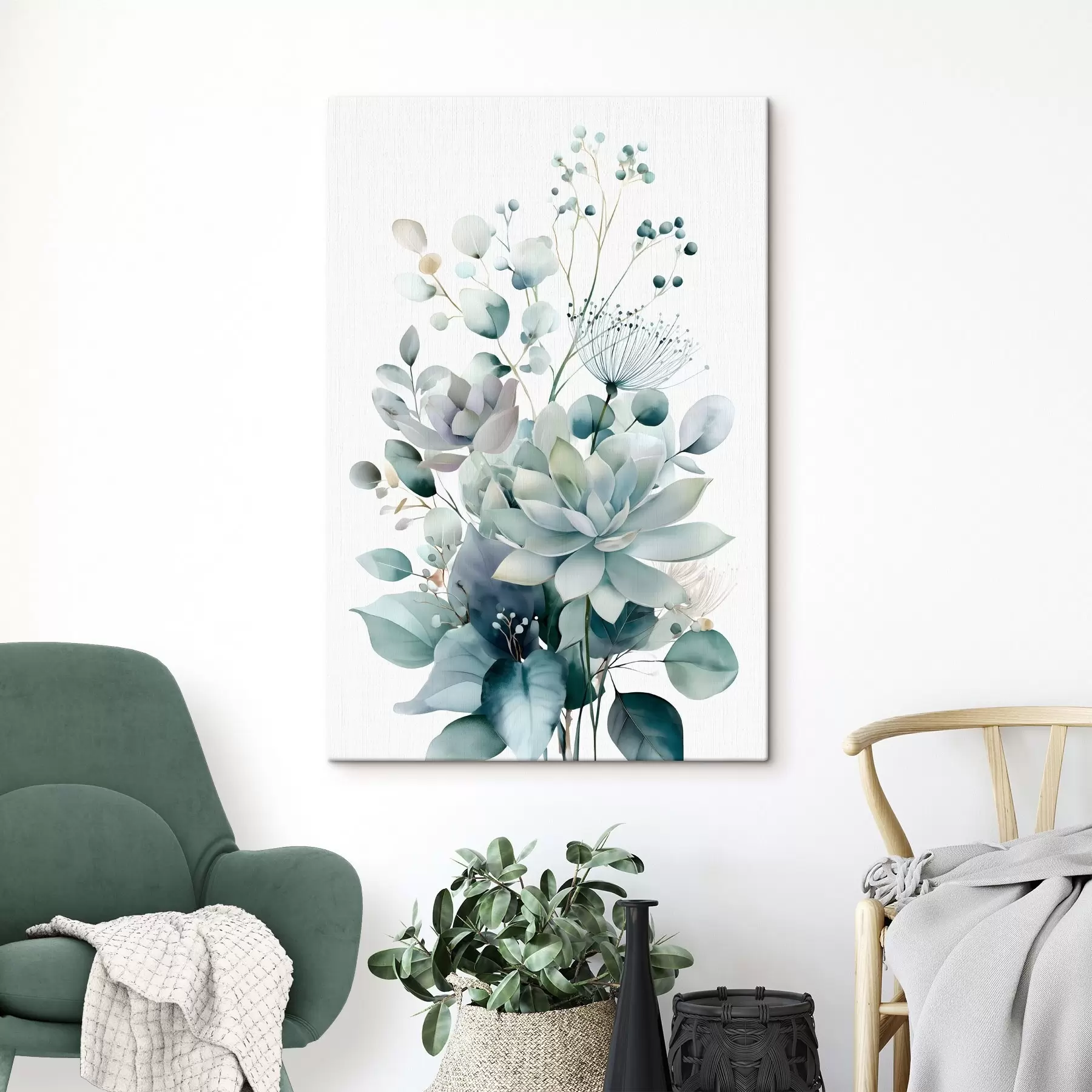 Fototapete Sukkulenten und Pflanzen im Aquarellstil s49427