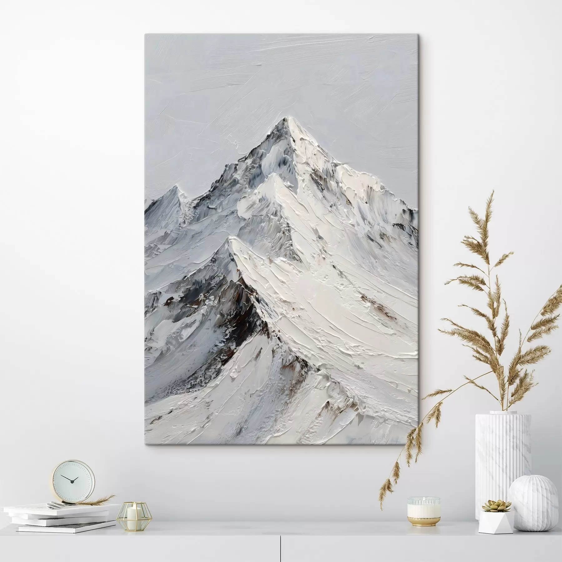 Fototapete Schneebedeckte Berge im Impasto-Stil s49460