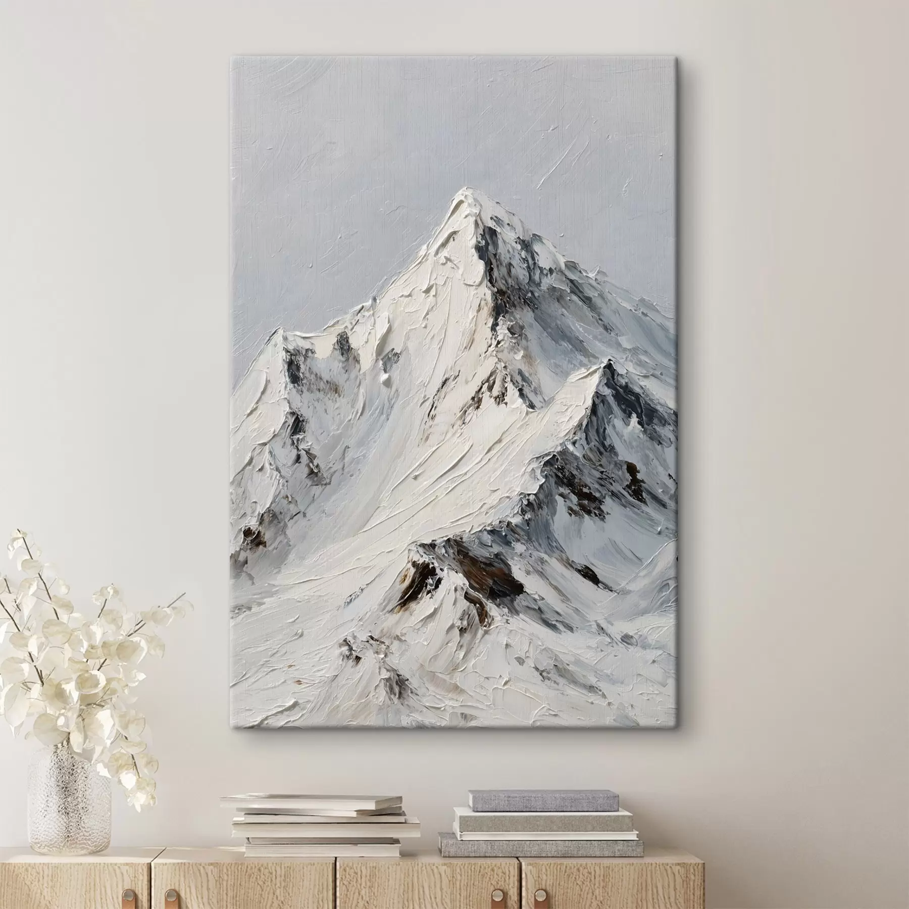 Fototapete Schneebedeckte Berge im Impasto-Stil s49461
