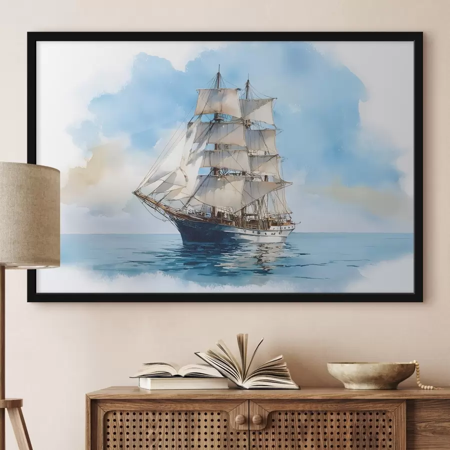 Fototapete Ein Schiff auf See im Aquarellstil f49421