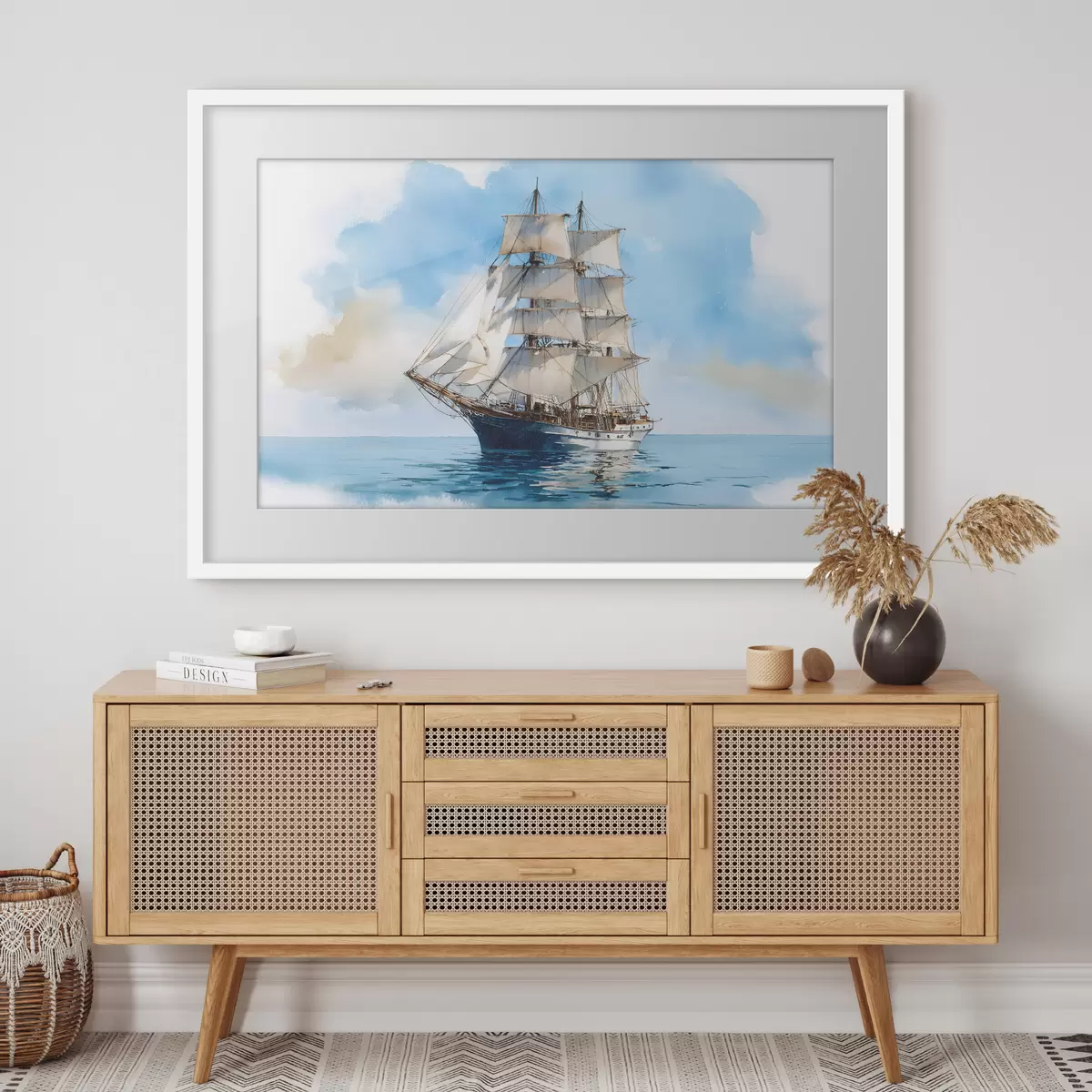 Poster Ein Schiff auf See im Aquarellstil f49421