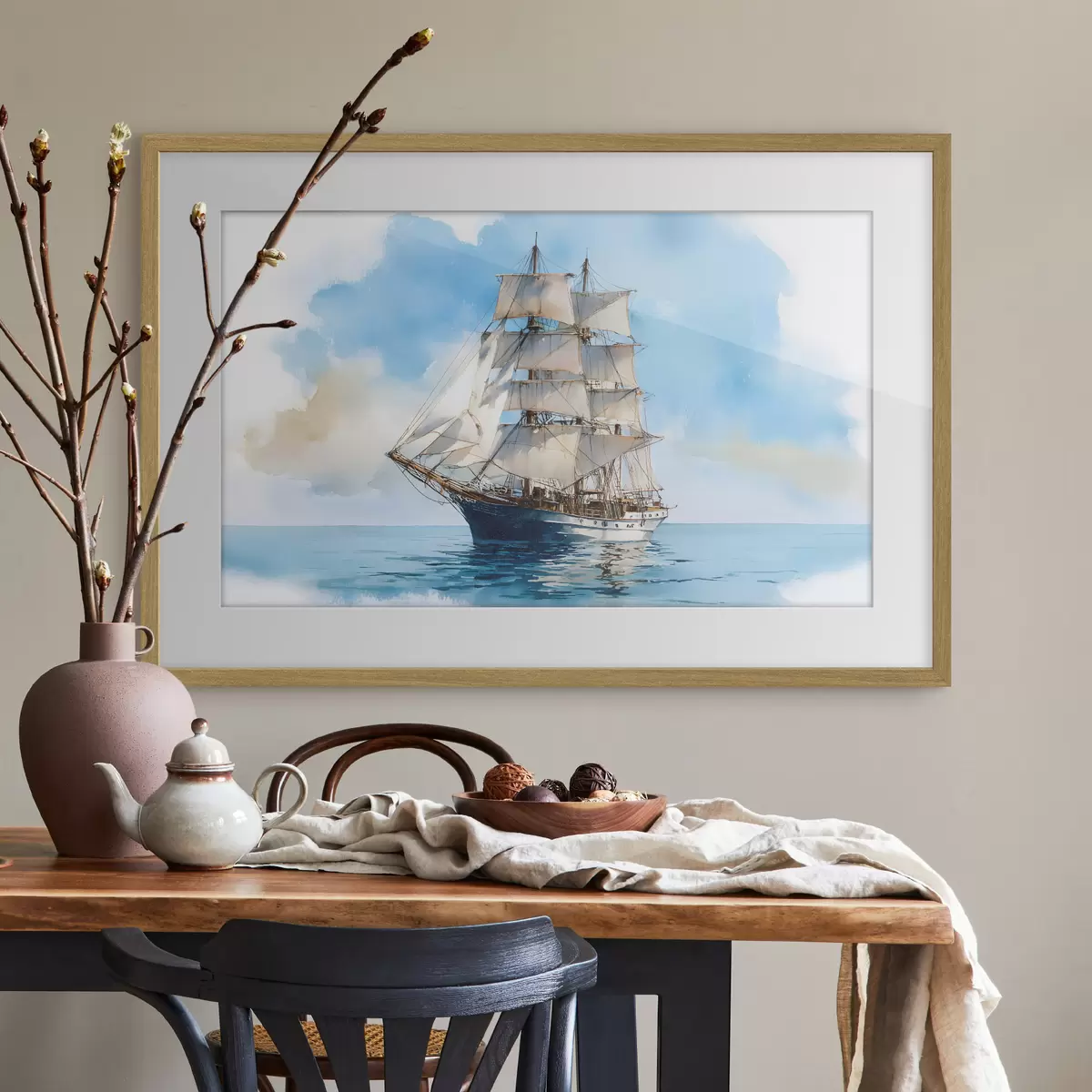 Poster Ein Schiff auf See im Aquarellstil f49421