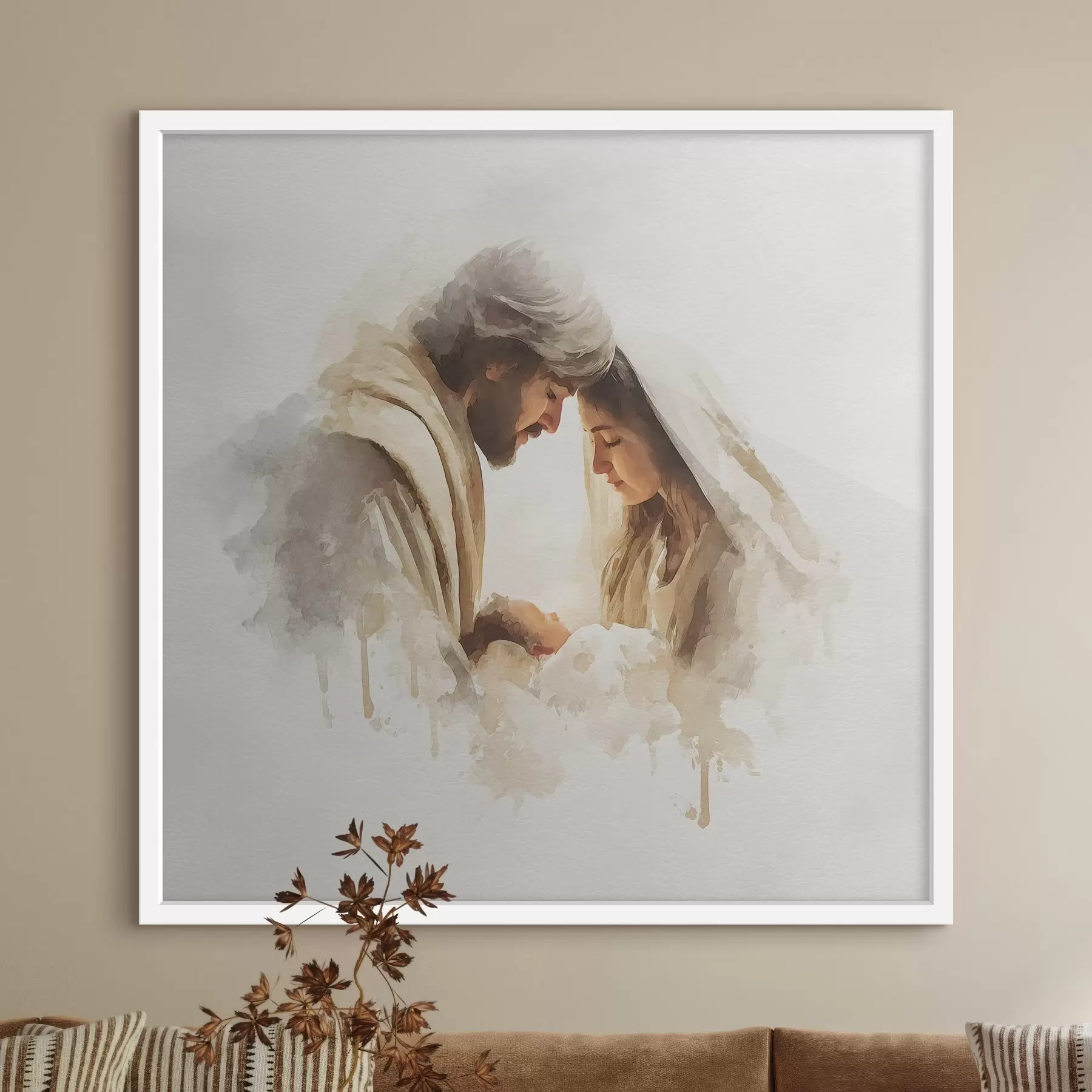 Fototapete Die Jungfrau Maria und Josef mit dem Kind, im Aquarellstil f49422