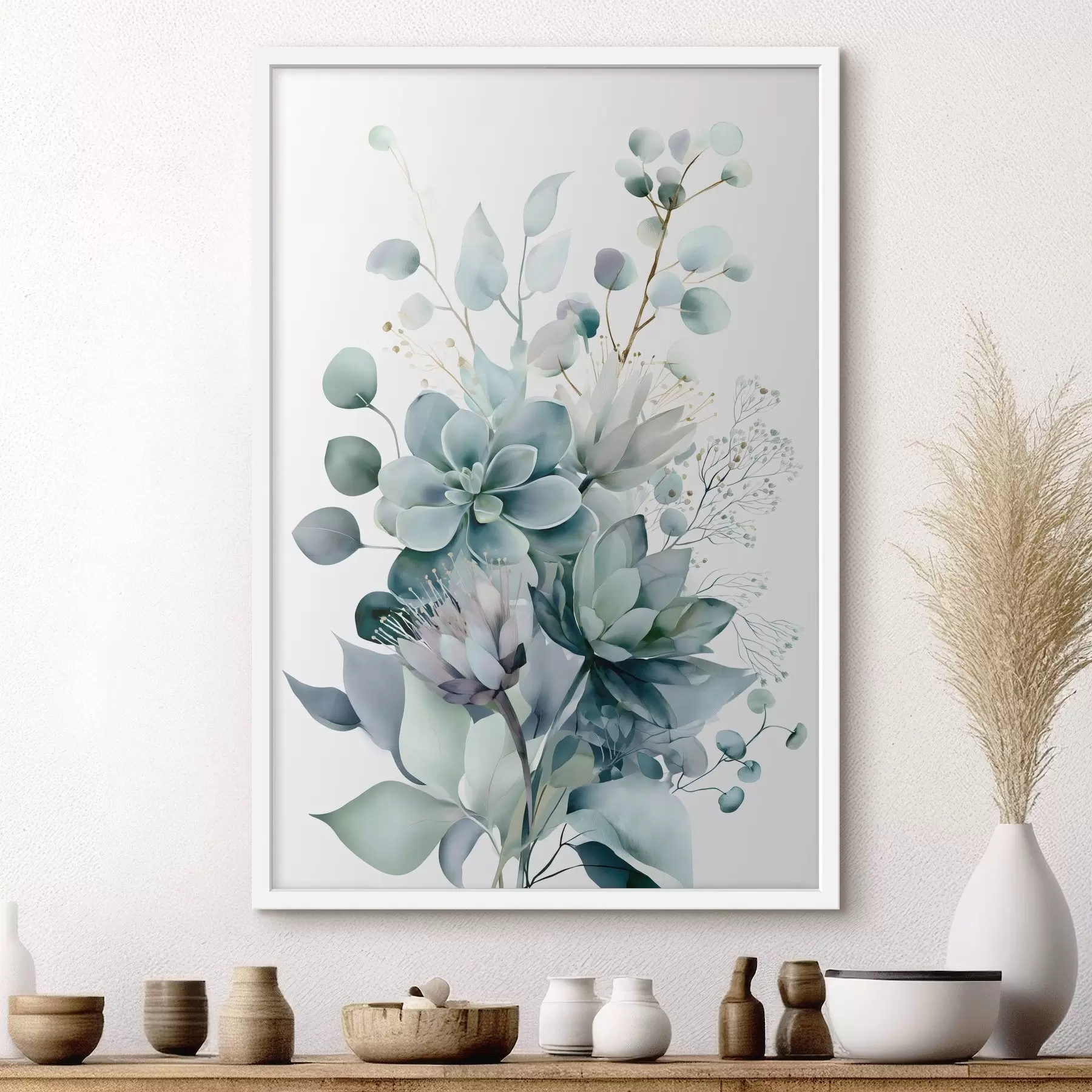Fototapete Sukkulenten und Pflanzen im Aquarellstil f49426