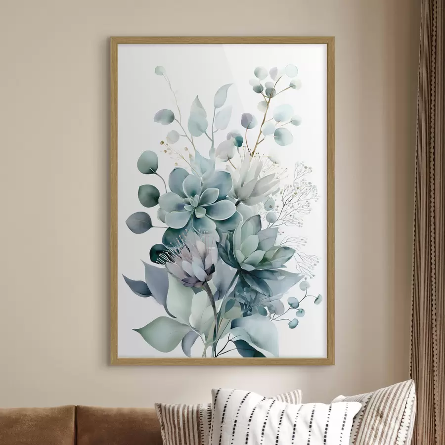Fototapete Sukkulenten und Pflanzen im Aquarellstil f49426