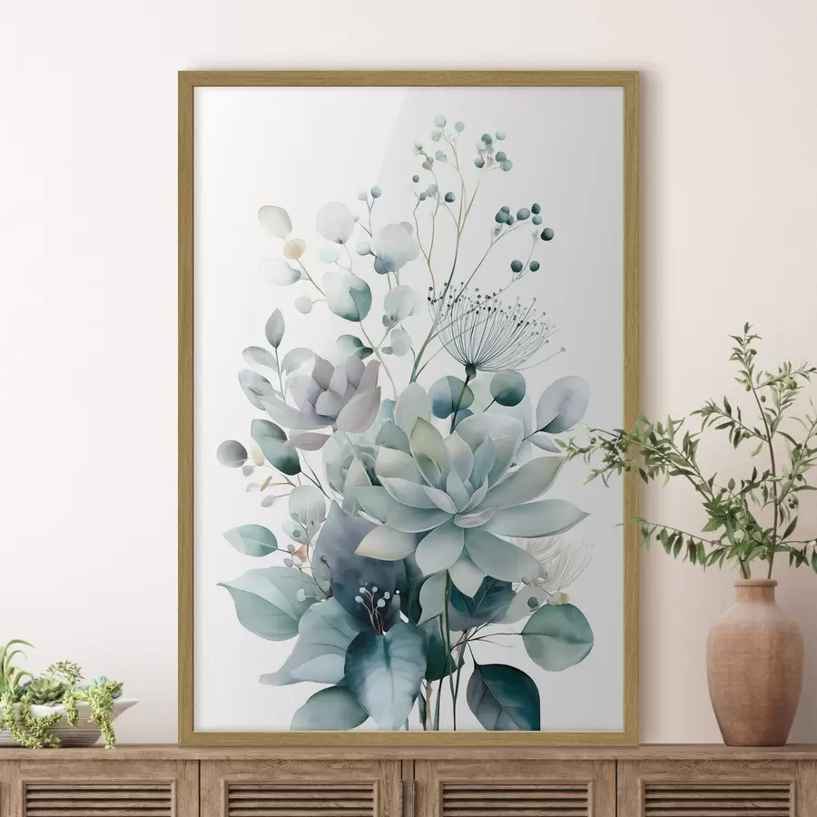 Fototapete Sukkulenten und Pflanzen im Aquarellstil f49427