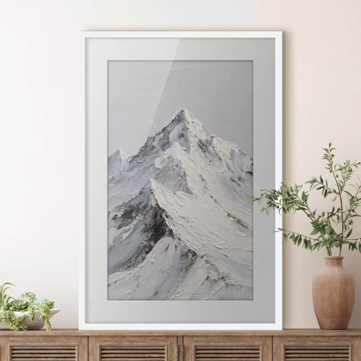Poster Schneebedeckte Berge im Impasto-Stil f49460