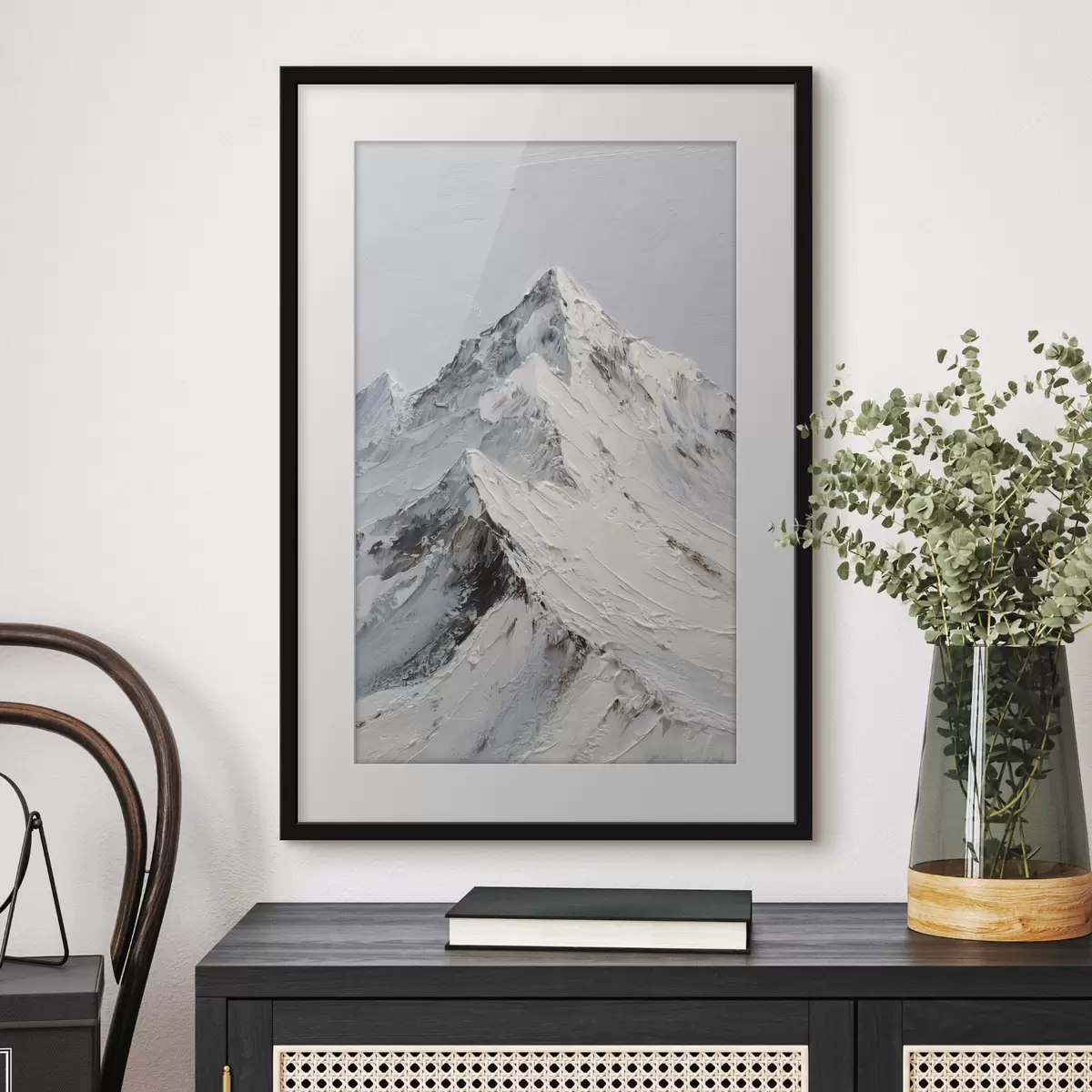 Poster Schneebedeckte Berge im Impasto-Stil f49460