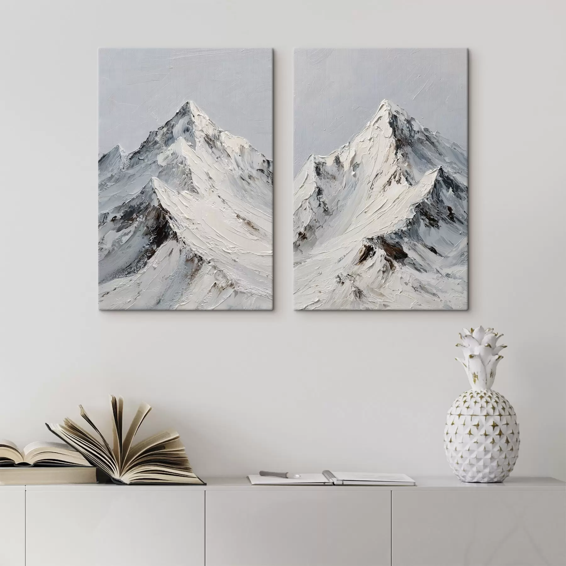 Fototapete Schneebedeckte Berge im Impasto-Stil m30589