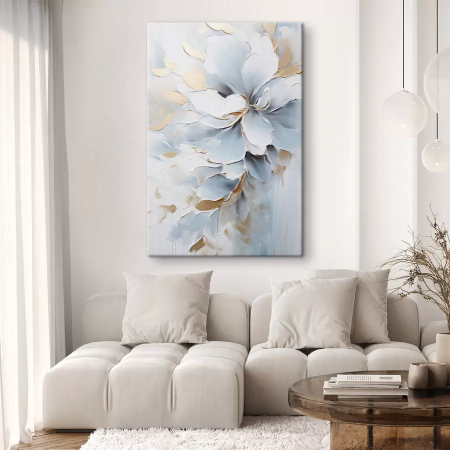 Fototapete Weiße und hellblaue Blumen, Malstil mit strukturierten Pinselstrichen s49463